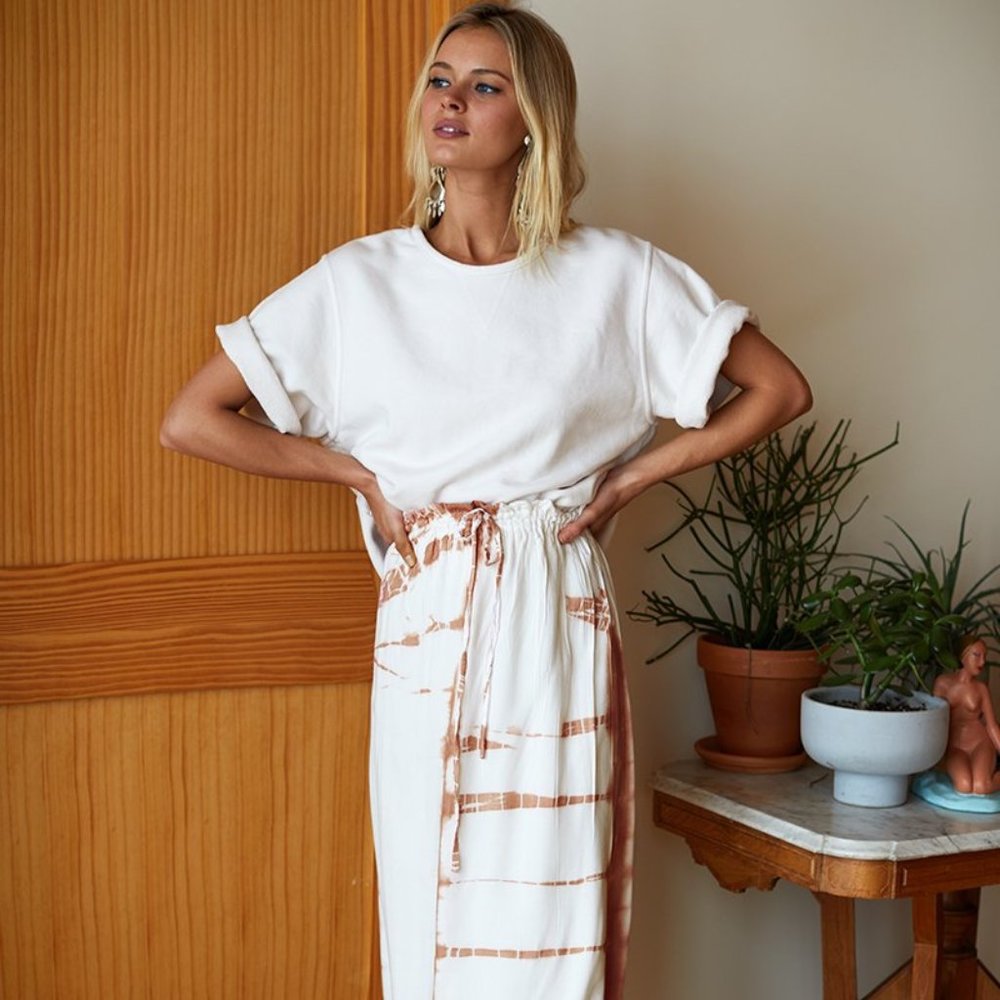 Emerson Fry drawstring skirt: tie dye terra cotta